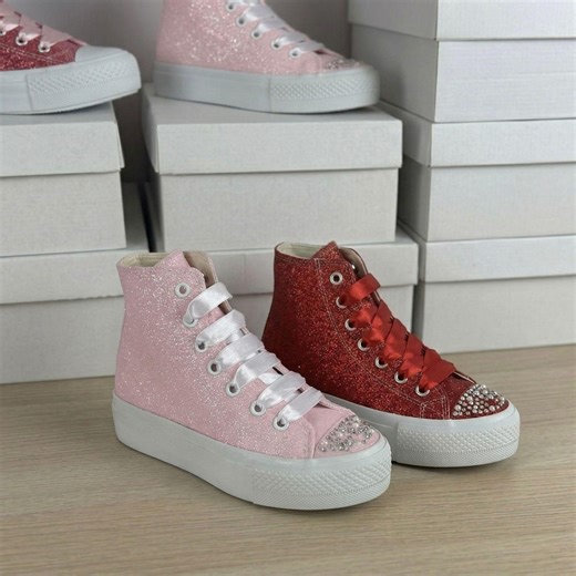 Comfortable Wedding Sneakers, Custom Pink Bride Shoes, Dance Floor Bridal Shoes, Sparkly Pink Wedding Trainers - Etsy