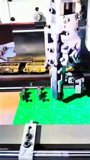 Machine places capacitors, green circuit board fills