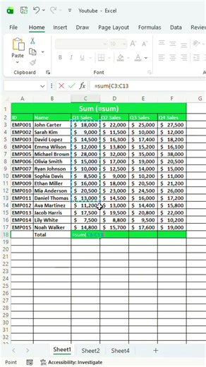 How To Use Sum Formula For Calculation #shorts #exceltips #excelforbeginners #excelshorts