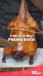 1-hr vs. 5-day peking duck 🍗 1 hour Duck 4 duck breasts Marinade: 5g Sichuan peppercorns 4g cinnamon sticks 4g fennel seeds 2g star anise 0.5g cloves 100g hoisin sauce 15g salt 7g ginger, grated 5g garlic, grated 1.Make marinade by grinding spices to make a powder and combining with the other ingredients. 2.Score duck breasts on the skin side then rub the marinade over the meat side. Place skin-side up in a refrigerator for at least an hour. 3.In a cold pan over medium-low heat, render the fat 