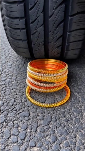 ASMR EXPERIMENT - Crunchy Gold Bangles Satisfyingly Crushed with Car Tire. #crushertoys #asmr #toys