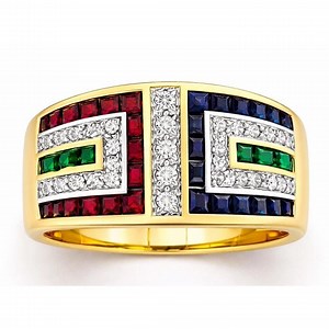 Genuine Ruby, Blue Sapphire, Emerald & Diamonds Ring 14k Yellow Gold - Etsy Canada
