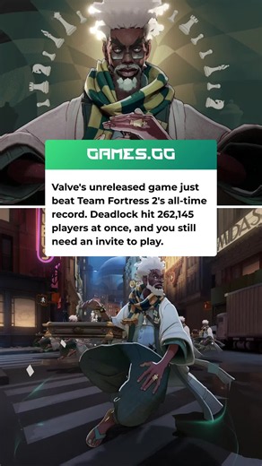 Valve's unreleased game just passed Team Fortress 2's all-time record on Steam. Deadlock reached 262,145 players at the same time on October 9, according to SteamDB. Team Fortress 2's best was 253,997, set in July 2023. Among Valve games, only Counter-Strike 2 and Dota 2 have ever peaked higher. The record came the day Valve released Solomon, a chess-themed hero and the third of six new heroes in the City Never Sleeps update. Valve still describes Deadlock as