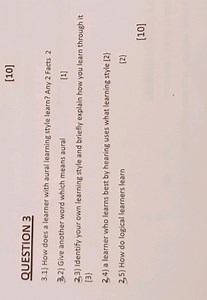 QUESTION 3How does a learner with an aural learning style lea... | Filo