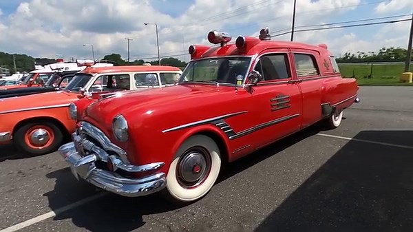 Founding PCS member George Hamlin's dazzling red '53 Henney Packard Senior ambulance model #2613 walk around at PCS Morgantown meet. #funetorium #funeralfinds #funeralhistory #ambulancehistory #funeralcoach #vintagecoach #coachbuilt #henney #packard #senior #ambulance #procar #pcs #pennsylvania | Funetorium