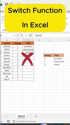 Use Switch Function in Excel #shorts