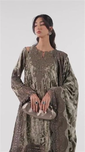 Maria.B Luxury Velvet 3 Piece Unstitched Embroidered Palachi Suit DL-1201
