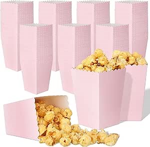 Meanplan 200 Pcs Popcorn Boxes Mini Paper Popcorn Holder Cardboard Snack Container for Party Disposable Snack Candy Bags for Birthday Wedding, 2.2 x 4.2 x 3 in(Simple,Pink)