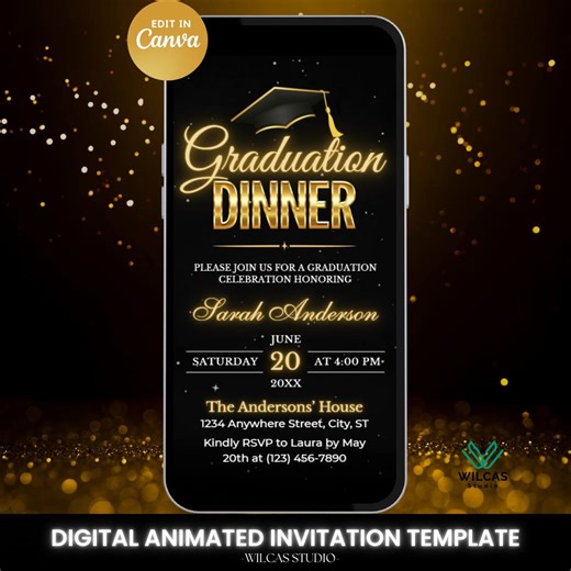 Elegant Graduation Dinner Invitation: Digital Grad Ceremony Invite, Class of 2026, Editable Canva Template - Etsy