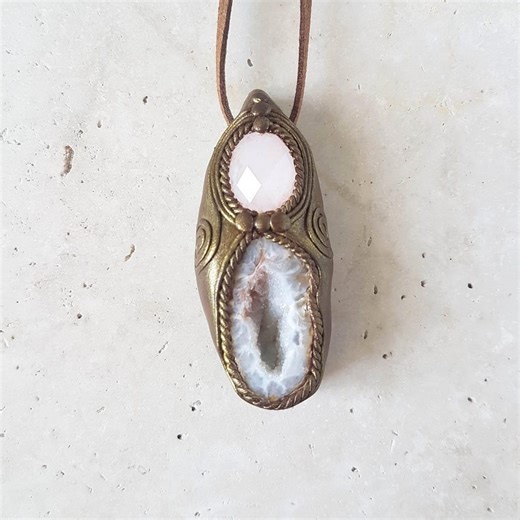 Pendant, Rose Quartz, Agate Geode, Polymer Clay, Handmade Pendant, Costume Jewelry, Boho Hippie - Etsy