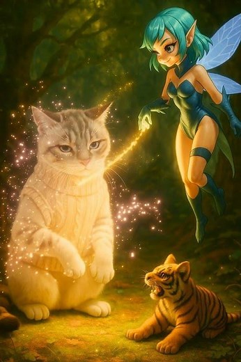 Fairy Turns Cat Into a Magical Being妖精が猫を魔法の生き物に変える#fairy #cat #aianimation #funny #cute