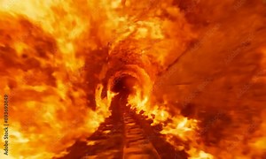 Footage flying at top speed through tunel in a hell, hyper-lapse. Way to hell. Halloween hell concept.