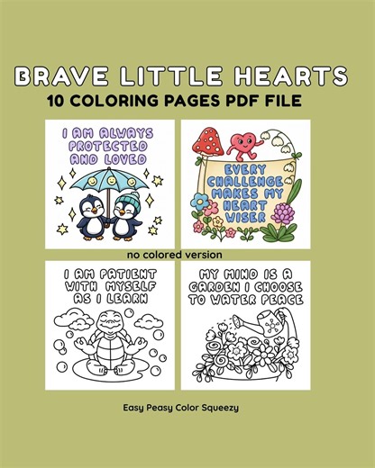 Brave Little Hearts Coloring Pages | Affirmations for Kids (PDF Download)