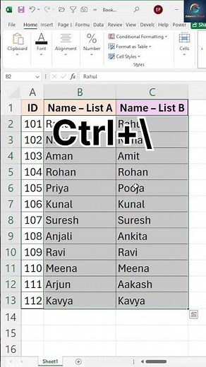 😱How to Compare Two Columns With Shortcut key #excel #spreadsheetmagic #exceltips #exceltricks