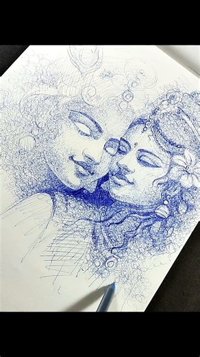 💙🦚Radha Krishna Ballpoint Pen Sketch #drawing #joydebkumararts #shorts #sketch