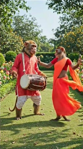"देसी बंदरों की मजेदार बगीचे में नाचते रहा है 🐒Fun Monkey Wedding Story#mot#lovedesi monkey come dy