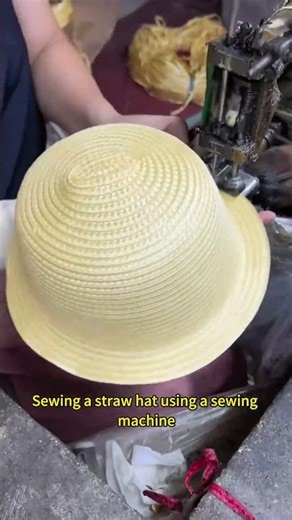 Sewing a straw hat using a sewing machine