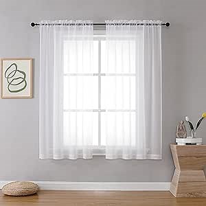 OVZME Ivory Sheer Curtains 63 Inches Long for Bedroom, Rod Pocket Light Weight Soft Voile Drapes Curtains for Basement Bathroom Bedroom Living Room, Each is 42W x 63L