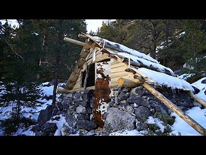 Building alpine Bushcraft Shelter | Survival materials, shingle roof, stone wall [Pt. 1]