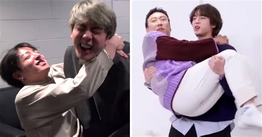 BTS's Jin Carries Jungkook And Park Myung Soo "Princess Style" With Ease...Kind Of