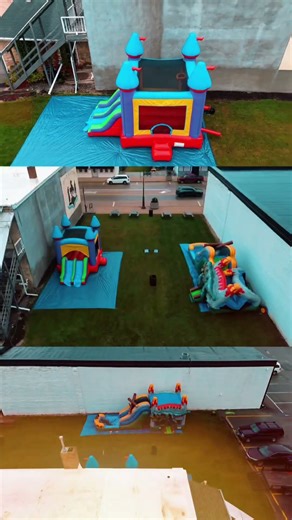 Setting up bounce houses for an event!