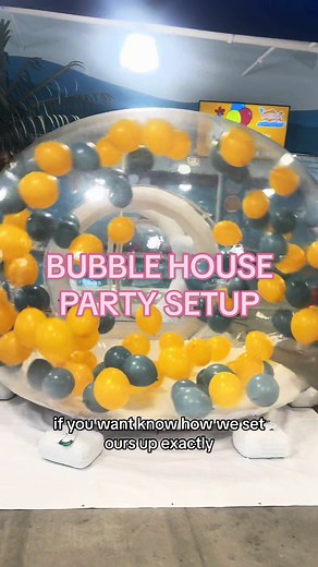 The Bubble House is perfect for a customer appreciation open house! Its always a huge hit and the kids loved it 🎉🙌🏻 Watch us setup the Bubble House in less than 30 minites! Step 1- Roll out the tarp and bubble house 2- Connect rhe electric blower and inflate the entry tunnel 3- Connect the big blower and inflate the bubble dome 4- Add the sand weights 5- Add balloons to the dome 6- Have FUN 🎉🎉 #bubblehouse #balloons #kidsparty #eventplanner #partyplanner #inflatable #kidspartyideas #smallbu