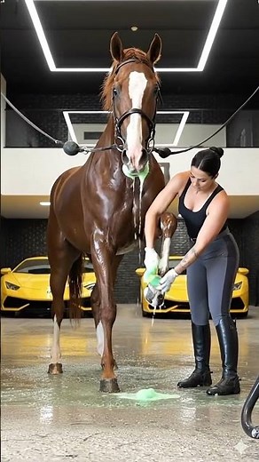 Woman with horse in barn P02