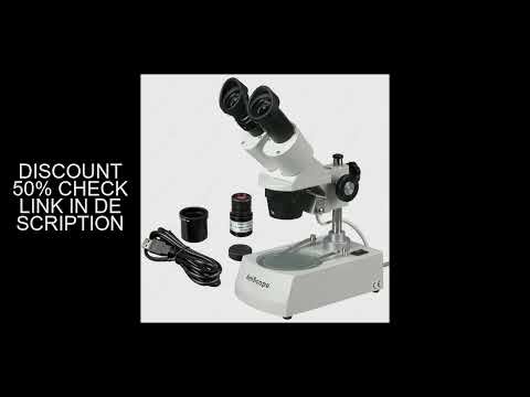 AmScope Binocular Stereo Microscope 20X-80X on Metal Trak Stand+Top&Bottom Halogen Light + 1MP Digit
