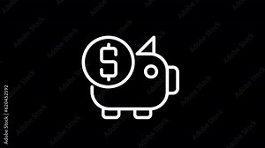Animated bank credit line icon. Company financing. Commercial lending. White linear HD video footage for night mode. Looped isolated symbol animation on black with alpha channel transparency