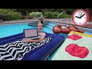 AIR MATTRESSES ON MY POOL OVERNIGHT CHALLENGE!