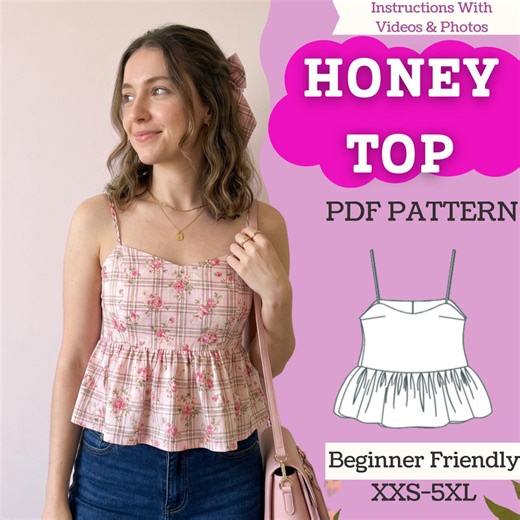 Cami Top Sewing Pattern, Gathered Ruffle Hem Peplum, Spaghetti Straps, PDF Download, XXS-5XL - Etsy
