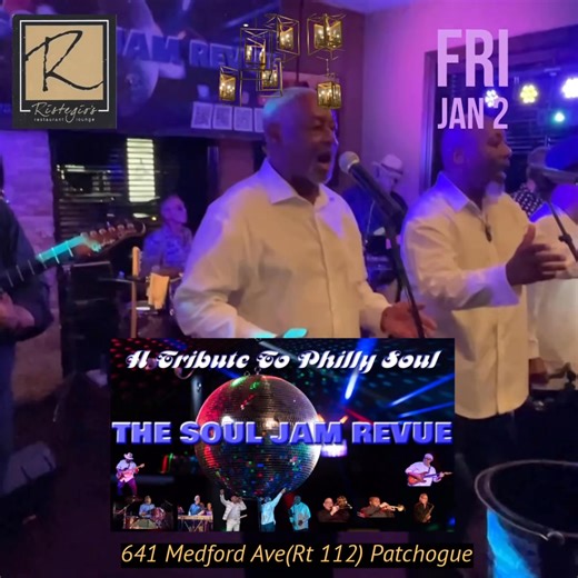 This weekend at Ristegio’s’s dining and dancing. Live music weekends late night kitchen Friday, and Saturday night. Friday -THE SOUL JAM REVUE Saturday- B4 DAWN Ristegios.com 631 731-3663 | Ristegio's