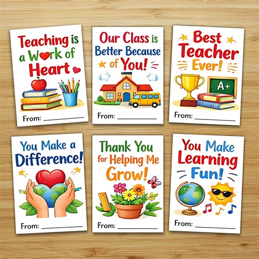 Cute Teacher Appreciation Cards, Adorable Thank You Teacher Greeting Cards, Printable Teacher Card Bundle - Etsy
