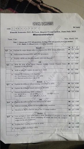Microcontroller 2025 CSE 4th Semester question paper. BCS402 ,#BCS402,#vtu,#microcontroller