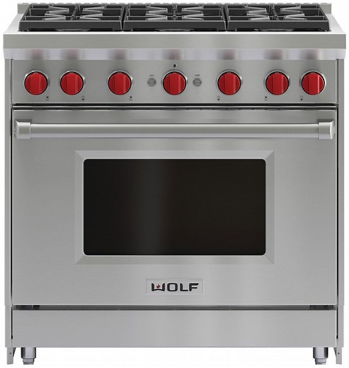 Wolf 36 In. Stainless Steel Gas Range With 6 Burners - GR366