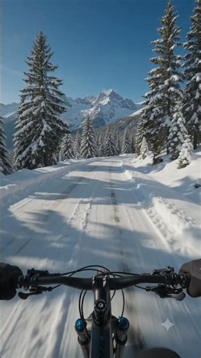 Cycling through snow mountain road#shorts