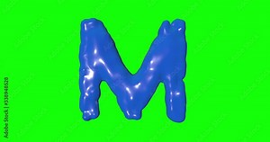 Blue letter M puffy painting relief alphabet green screen animation 3d