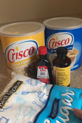 Dairy-Free Frosting Recipe 1 Cup Crisco 1 Cup Butter Flavored Crisco 2 Tablespoons Clear Vanilla 2 Teaspoons Butter Flavoring (I like LorAnns Butter Vanilla Emulsion) 2lbs Powdered Sugar 8-10 Tablespoons (about 1/2 cup) Water to thin the frosting down to a pipeable consistency Mix Criscos, Vanilla and Butter Flavoring. Once mixed add powdered sugar and begin mixing again. Slowly add water until you get to a consistency you like. Store in a lidded container for up to a week on the counter or free