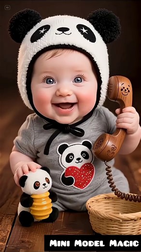 Naughty baby talking on phone