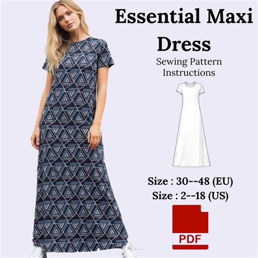 Essential Maxi Sewing Pattern | Beginner Knit Dress (PDF, EU 30-48 ) - Etsy