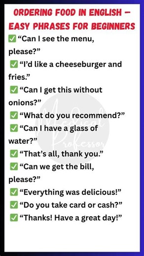 🗓️ Ordering Food in English – Easy Phrases for Beginners