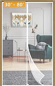 Yotache White Magnetic Screen Door Fit Doors 30 x 80, Screen Size 32" x 81" Heavy Duty for Home Apartment Door with Full Frame Hook&Loop Strip