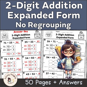 2-Digit Addition Expanded Form Worksheets – No Regrouping – Place Value Practice