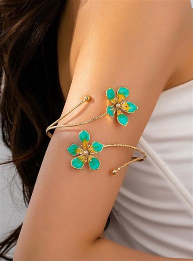 Floral Arm Cuff Bracelet, Green Flower, Adjustable Iron Alloy - Etsy