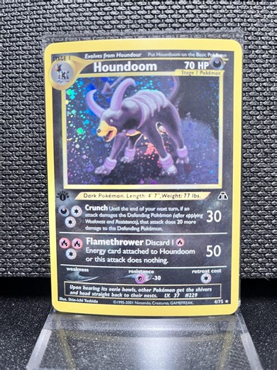 Houndoom Proxy Card – 1st Edition Holo Vintage Pokémon TCG – Neo Genesis Style Dark Fire Pokémon – Custom Holographic Card