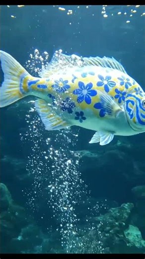 A decorative fish with intricate blue a