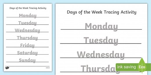 Days of the Week Tracing Activity