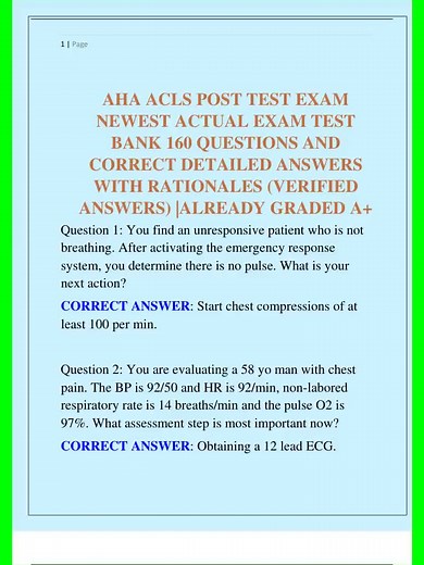 AHA ACLS POST TEST EXAM NEWEST