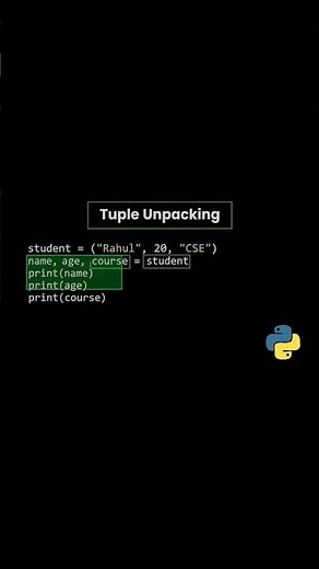 📘 Python Tuple Unpacking Explained with Example 🚀Learn how Tuple Unpacking works in Python.