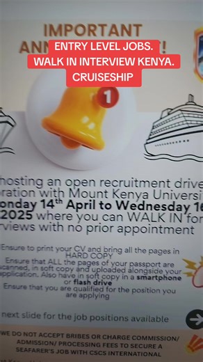 Entry Level Cruise Ship Jobs - Walk-in Interview in Kenya